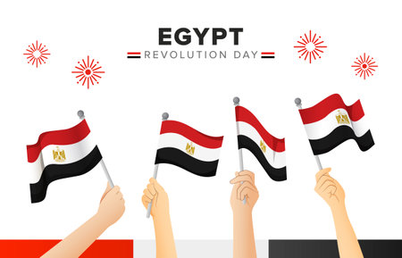 Egypt flag waving in the wind. Patriotic background. National flag of Egypt vector illustrationのイラスト素材