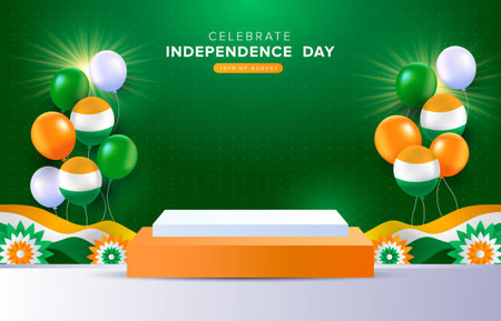 Inida Independence Day Background with Balloons and podium. Vector Illustrationのイラスト素材