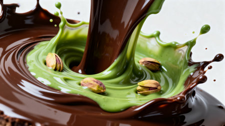 pistachio and chocolate splash close up on a white backgroundの素材