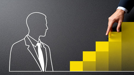 Hand drawing business people on a blackboard with increasing bar graph conceptの素材