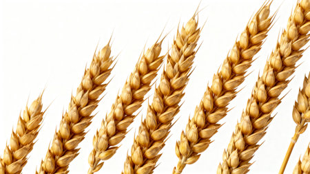 Ears of wheat isolated on a white background. Close-up.の素材