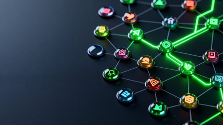 3d illustration of social network concept with icons on black background.の素材