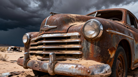 Old rusty car in the Namib desert, Namibia, Africaの素材