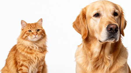 Orange cat and golden retriever dogの素材
