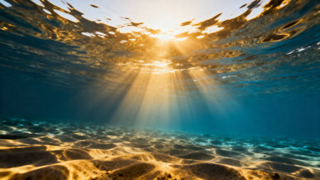 Sunlight streaming through underwater surfaceの素材