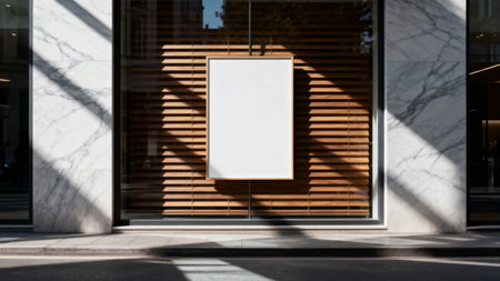 Blank sign in modern storefront windowの素材