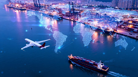 Global shipping and air transport networkの素材