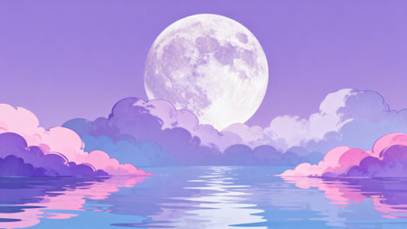 Full Moon Over Calm Water with Cloudsの素材