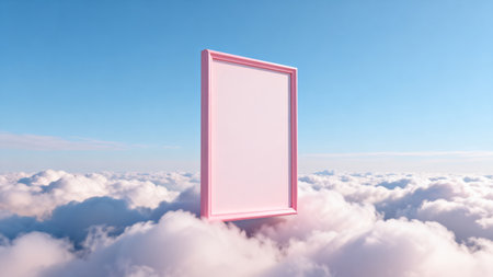 Pink frame floating above cloudsの素材