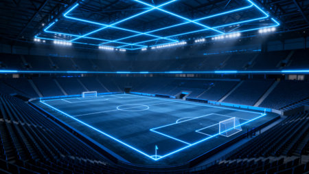Futuristic soccer stadium with neon lightingの素材