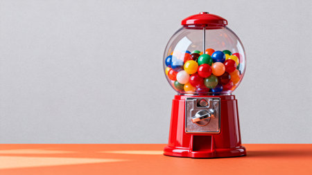 Red gumball machine with colorful candiesの素材