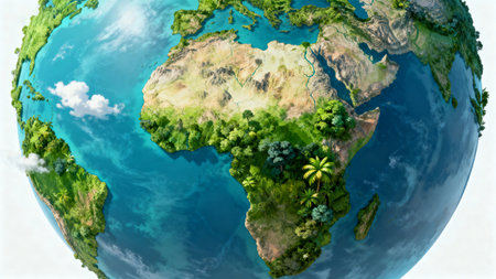 Earth globe showing Africa and surrounding oceansの素材