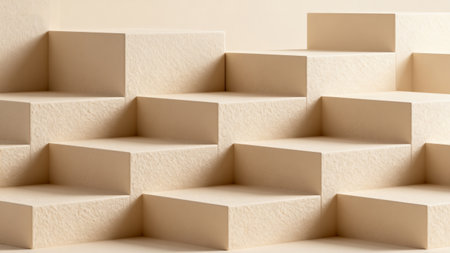 Beige geometric blocks arranged in stepsの素材