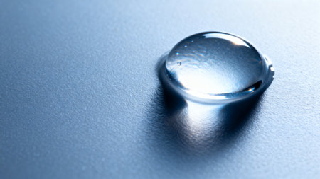 Water droplet on blue surfaceの素材