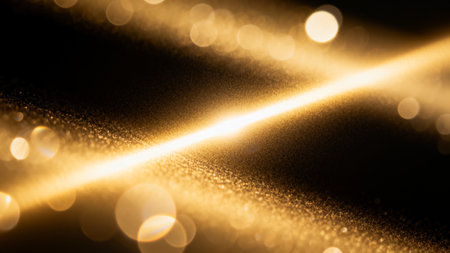 Golden light streak with bokeh effectの素材