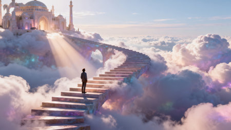 Person on Staircase Leading to Sky Palaceの素材