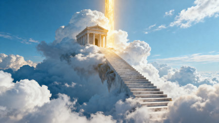 Stairway to temple above cloudsの素材