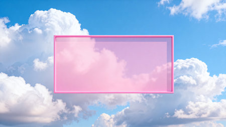 Pink frame against blue sky with cloudsの素材