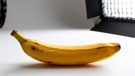 Yellow banana on white surfaceの素材