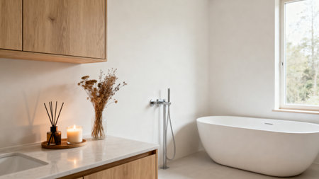 Modern bathroom with freestanding bathtubの素材