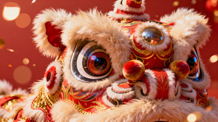 Red and gold lion dance costume headの素材