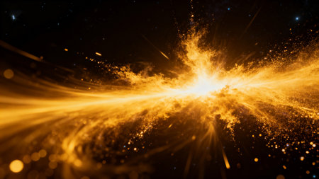 Golden cosmic explosion in dark spaceの素材