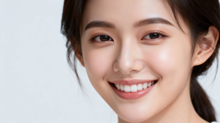 Portrait of beautiful asian woman smile to you with skin care concept.の素材