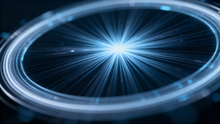 Abstract technology background. Light circles with rays. 3d render illustrationの素材