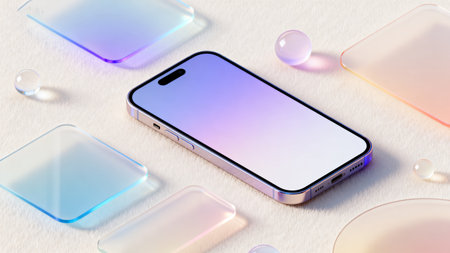 Smartphone with blank screen on white background. 3D rendering.の素材