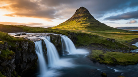 Kirkjufell waterfall, Iceland, Europeの素材