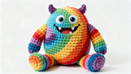 Handmade crochet crocheted monster isolated on a white background.の素材