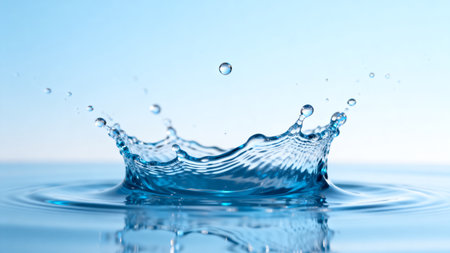 Water splash. Blue water drop with ripples on the water surfaceの素材