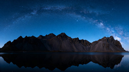 Milky way over mountains and lake. Elements of this image furnished by NASAの素材