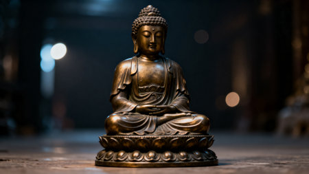 Buddha statue in thai temple with bokeh backgroundの素材