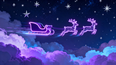 Illustration of a Christmas background with a Santa Claus on a sleighの素材