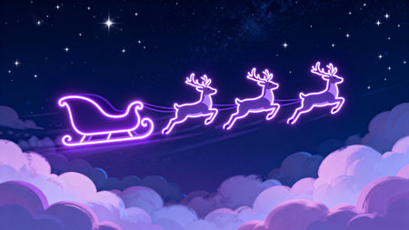 Illustration of a Christmas background with Santa's sleigh and reindeersの素材