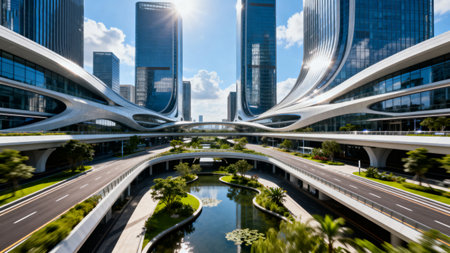urban traffic road with cityscape in shanghai china.の素材