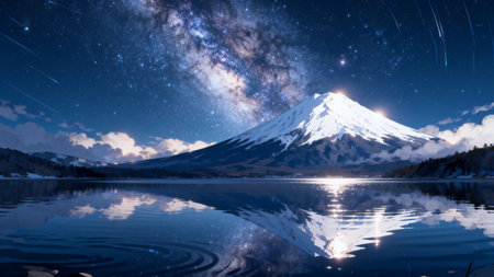 Mt. Fuji reflected in Kawaguchiko lake, Japanの素材