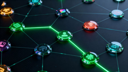 Blockchain network on black background. Cryptocurrency concept. 3d renderingの素材