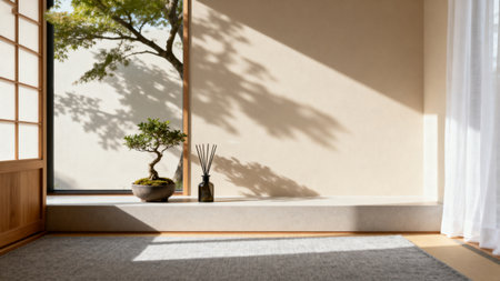 Japanese style living room with japanese style design. 3D renderingの素材