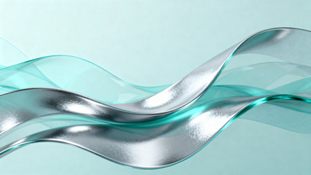 abstract metallic waves on a light blue background. 3d renderの素材