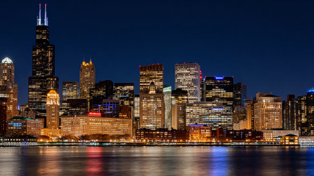 Manhattan Skyline at Night, New York City, USA.の素材