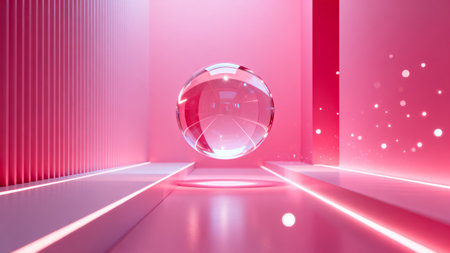 3d rendering of a crystal ball in a room with pink wallsの素材