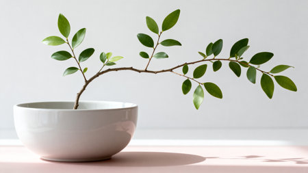 Bonsai tree in a ceramic pot on a white background.の素材