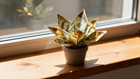 Dollars in a pot on the windowsill. Business conceptの素材