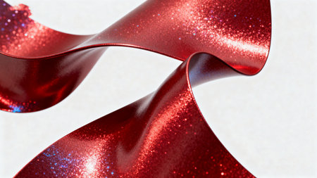 close up of red ribbon on white background with shallow depth of fieldの素材