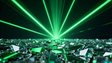 abstract background with green lights and diamonds, 3d render illustrationの素材