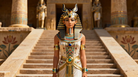 Statue of egyptian woman in egyptian temple.の素材