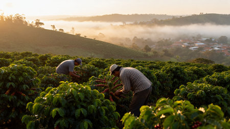 Coffee Plantation in the morning, Chiang Rai, Thailandの素材