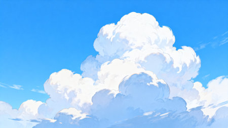 Blue sky background with white fluffy clouds. 3d rendering illustration.の素材
